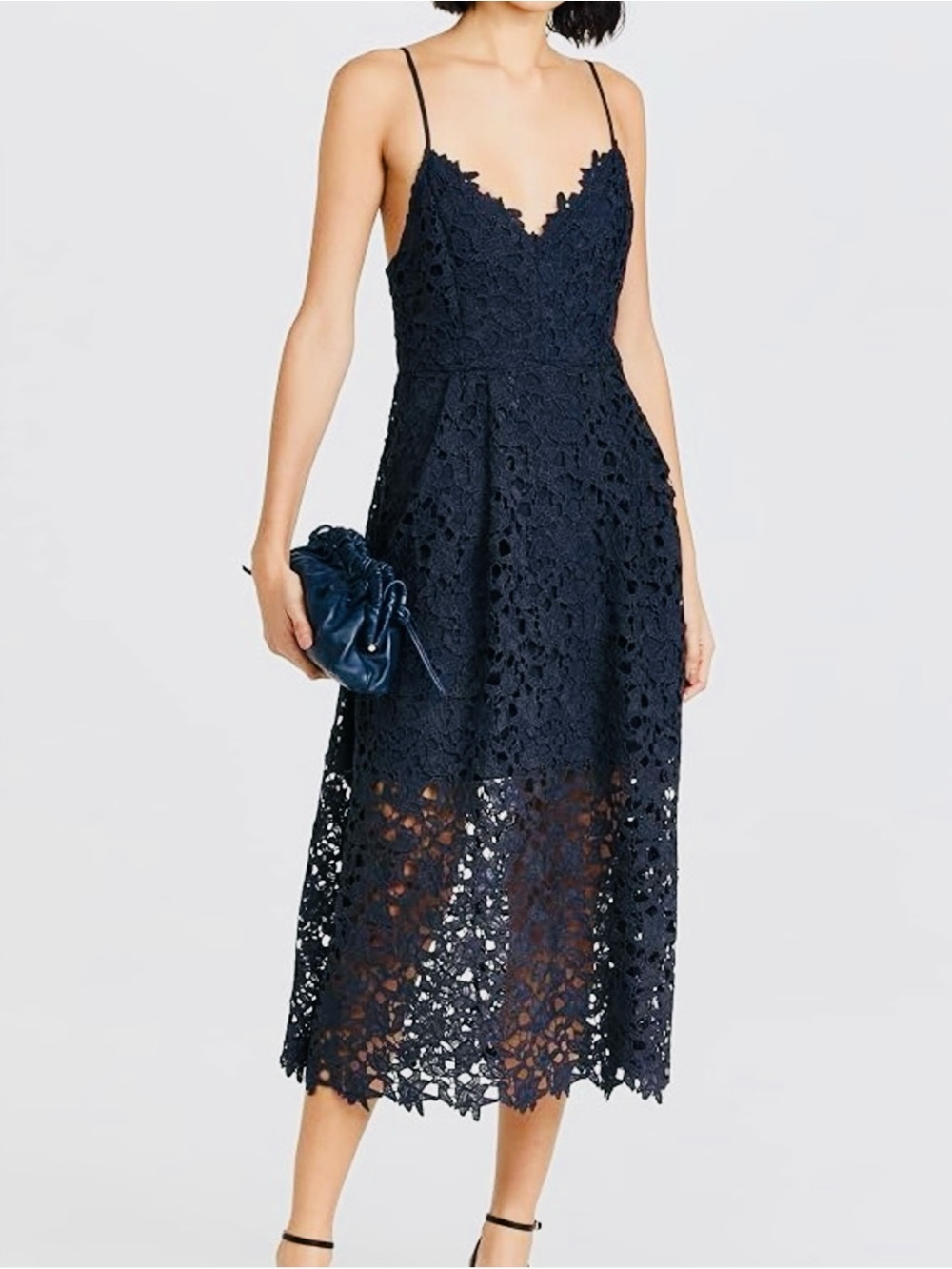 ASTR Navy Blue Floral Lace Women Midi Dress - Size S
